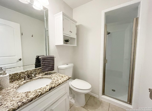 15115 Mission Oaks St, San Antonio, TX 78232 - bathroom featuring vanity, a shower stall, and tile patterned floors