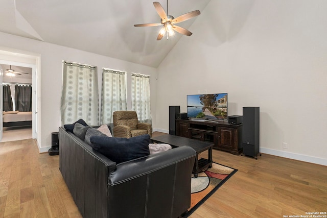 1845 Nettletree, New Braunfels, TX 78132 - living area featuring ceiling fan, light wood finished floors, and high vaulted ceiling