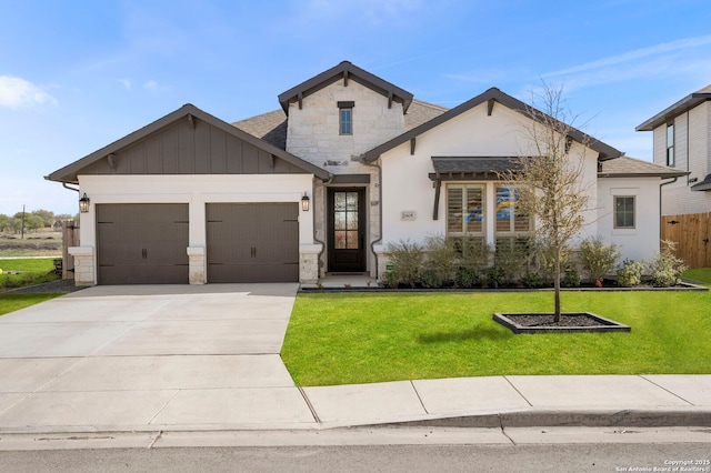2905 Harvest Moon, Seguin, TX 78155 - french country inspired facade with an attached garage, stone siding, driveway, and board and batten siding