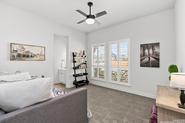 2905 Harvest Moon, Seguin, TX 78155 - carpeted living area featuring a ceiling fan and baseboards