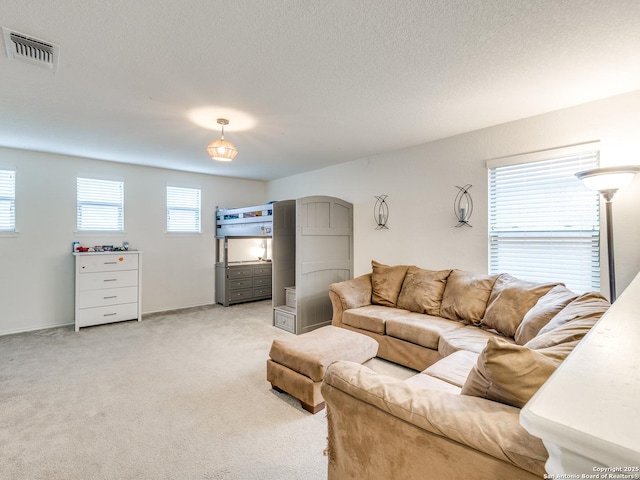 20127 Silver Strm, San Antonio, TX 78259 - living area featuring light colored carpet and a textured ceiling