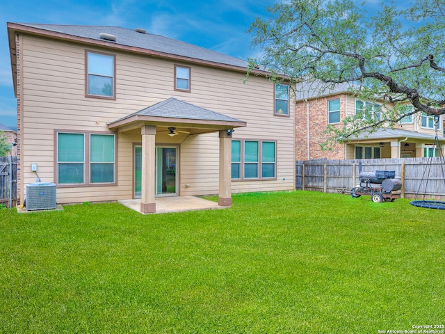 20127 Silver Strm, San Antonio, TX 78259 - rear view of house with a ceiling fan, a patio, and a fenced backyard