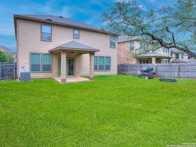 20127 Silver Strm, San Antonio, TX 78259 - back of property with a patio, a fenced backyard, and ceiling fan