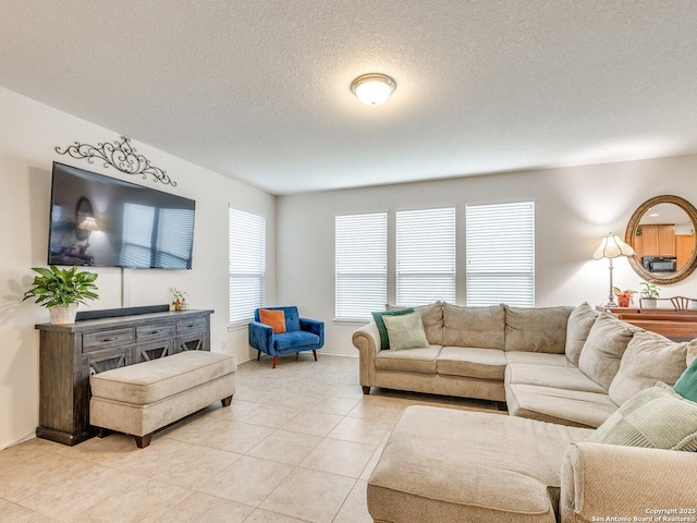 20127 Silver Strm, San Antonio, TX 78259 - living room with light tile patterned floors and a textured ceiling