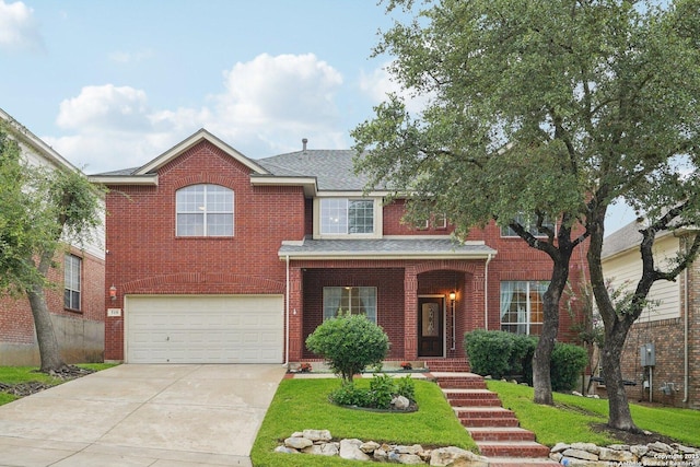 519 Catanbo, San Antonio, TX 78258 - traditional-style home with concrete driveway, an attached garage, brick siding, and roof with shingles