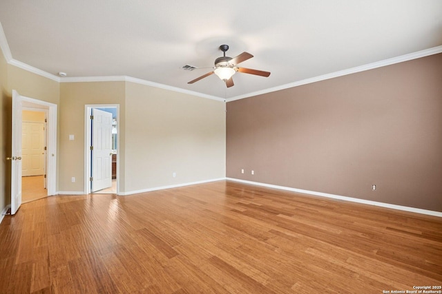 519 Catanbo, San Antonio, TX 78258 - empty room featuring ceiling fan, light wood finished floors, and ornamental molding