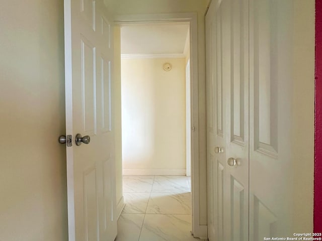 7039 San Pedro Ave Unit 601, San Antonio, TX 78216 - hallway with light marble finish flooring and crown molding