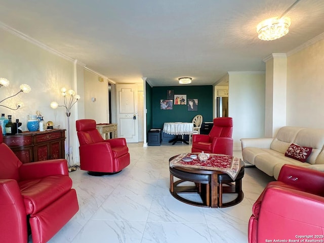 7039 San Pedro Ave Unit 601, San Antonio, TX 78216 - living area featuring light marble finish flooring and ornamental molding