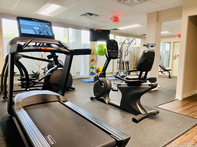 7039 San Pedro Ave Unit 601, San Antonio, TX 78216 - exercise room featuring healthy amount of natural light and a paneled ceiling
