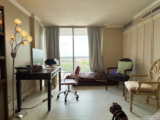 7039 San Pedro Ave Unit 601, San Antonio, TX 78216 - home office featuring crown molding and floor to ceiling windows