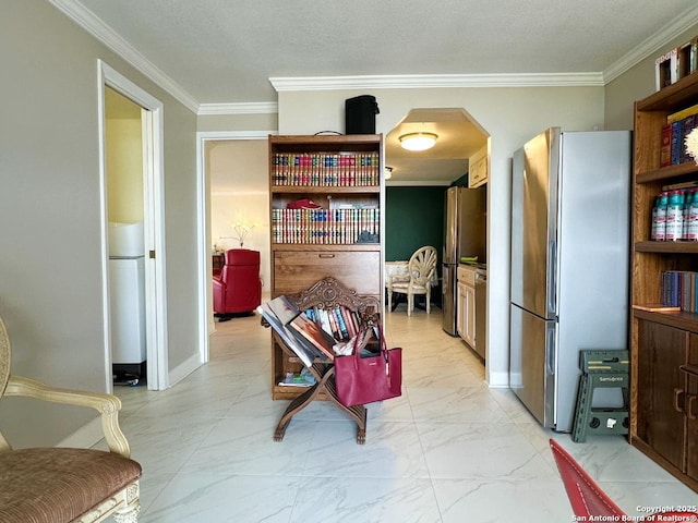 7039 San Pedro Ave Unit 601, San Antonio, TX 78216 - sitting room with arched walkways, ornamental molding, and light marble finish flooring