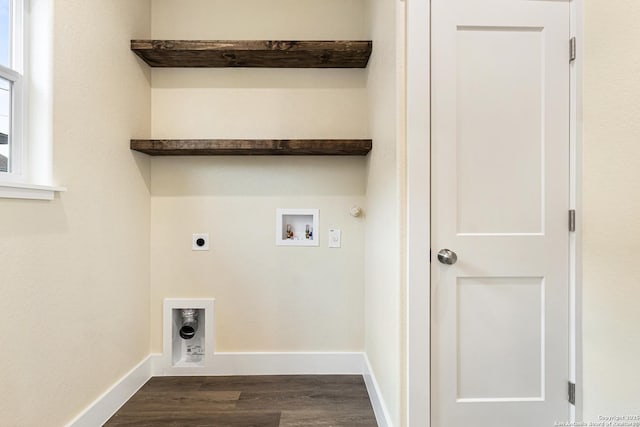 302 Riley Way, Kerrville, TX 78028 - washroom with hookup for an electric dryer, gas dryer hookup, hookup for a washing machine, and dark wood-type flooring