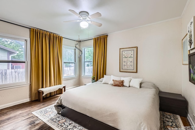 2122 W Hermosa, San Antonio, TX 78201 - bedroom with wood finished floors, ornamental molding, and ceiling fan
