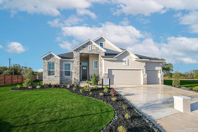 270 Lily Pass, Castroville, TX 78009 - view of front of house featuring stone siding, stucco siding, driveway, and a garage