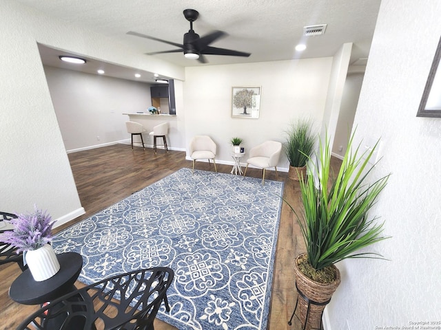 102 Wonder, San Antonio, TX 78213 - living area featuring wood finished floors, ceiling fan, a textured ceiling, and recessed lighting