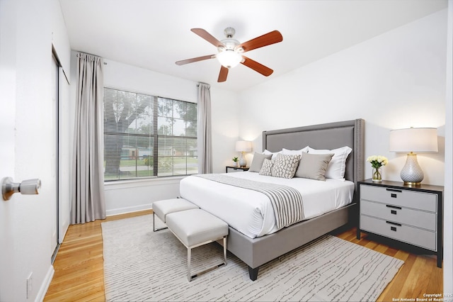 251 Serna, San Antonio, TX 78218 - bedroom with light wood-style floors and a ceiling fan