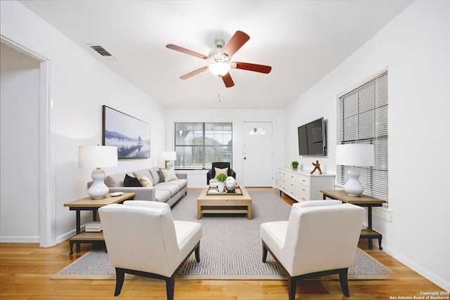 251 Serna, San Antonio, TX 78218 - living room featuring ceiling fan and light wood-style flooring