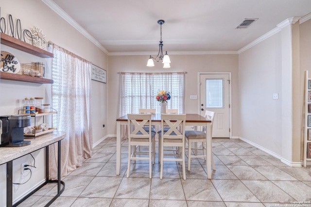 104 Sunday Ct, Uvalde, TX 78801 - dining room featuring crown molding, light tile patterned floors, and a chandelier