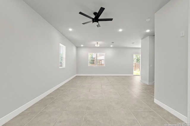 10706 Pharaoh Run, San Antonio, TX 78254 - empty room with recessed lighting, light tile patterned floors, and a ceiling fan