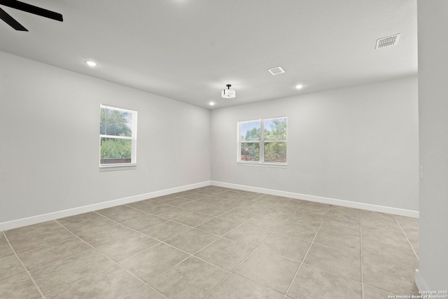 10706 Pharaoh Run, San Antonio, TX 78254 - unfurnished room with recessed lighting, healthy amount of natural light, light tile patterned floors, and ceiling fan