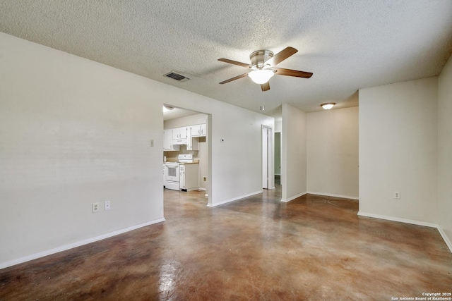 105 Apache, Cibolo, TX 78108 - unfurnished living room featuring a ceiling fan, finished concrete floors, and a textured ceiling