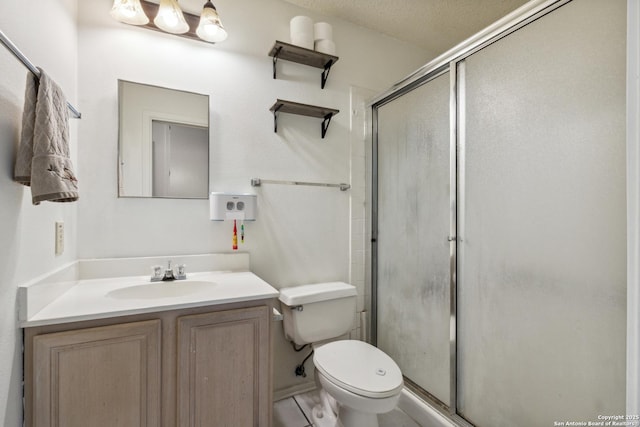 7643 Heathridge, San Antonio, TX 78250 - full bath featuring a stall shower, vanity, and tile patterned flooring