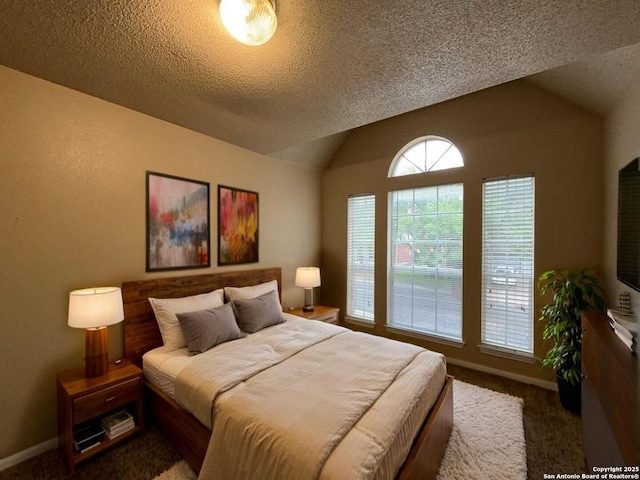 5103 Cabin Lake Dr, San Antonio, TX 78244 - carpeted bedroom with a textured ceiling and vaulted ceiling