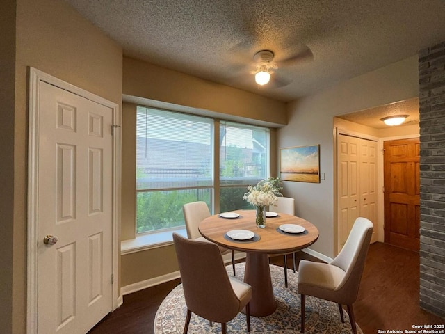 5103 Cabin Lake Dr, San Antonio, TX 78244 - dining area with healthy amount of natural light, a textured ceiling, ceiling fan, and dark wood-style floors