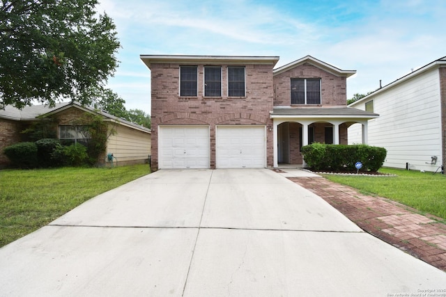 10310 Mission Crk, Converse, TX 78109 - traditional home featuring driveway, brick siding, a front lawn, and an attached garage