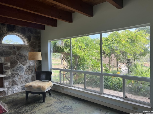184 Guadalupe Hls, Seguin, TX 78155 - sitting room featuring a wooden ceiling with exposed beams