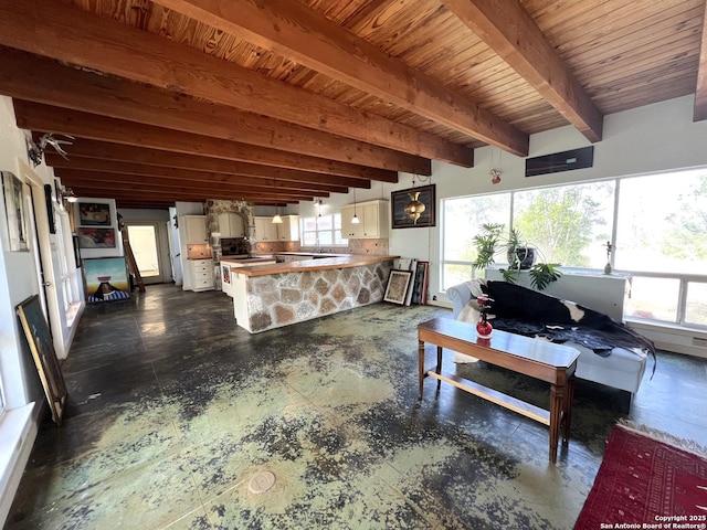 184 Guadalupe Hls, Seguin, TX 78155 - living area with a wooden ceiling with exposed beams and concrete flooring