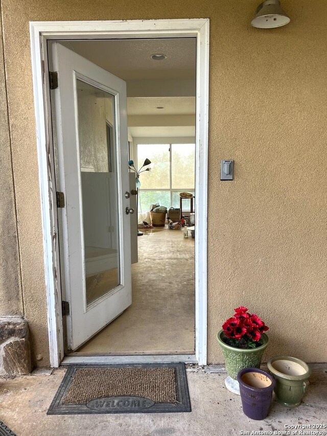 184 Guadalupe Hls, Seguin, TX 78155 - property entrance with stucco siding