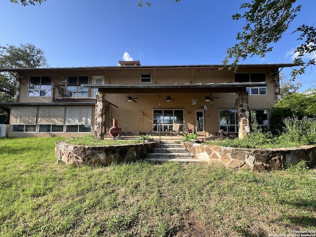 184 Guadalupe Hls, Seguin, TX 78155 - back of property featuring ceiling fan, a patio, and a lawn