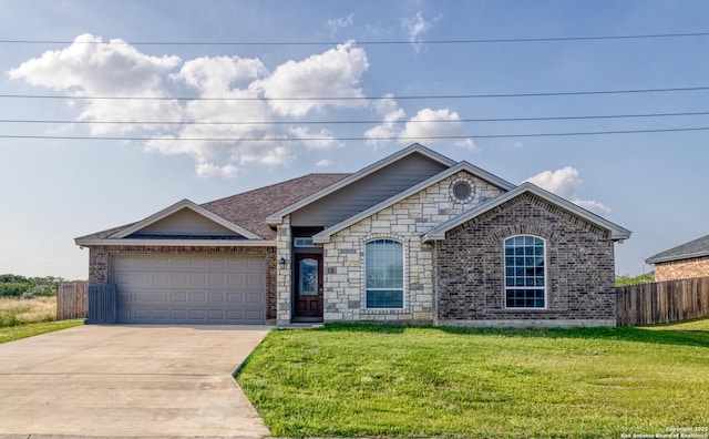 13 Hope, Uvalde, TX 78801 - view of front of property featuring driveway, an attached garage, brick siding, and stone siding