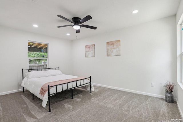 333 S Mesquite, New Braunfels, TX 78130 - carpeted bedroom with recessed lighting and ceiling fan