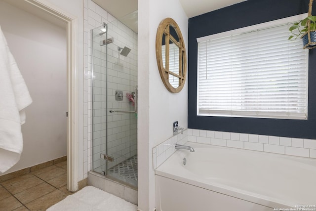 11862 Barkston, San Antonio, TX 78253 - bathroom featuring a stall shower, a garden tub, and tile patterned floors