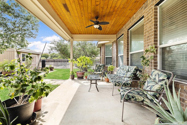 435 Red Quill Nest, San Antonio, TX 78253 - fenced backyard featuring an outdoor structure, ceiling fan, and a patio area