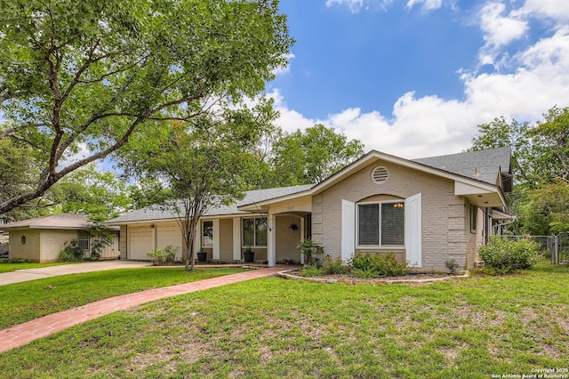 547 Patricia, San Antonio, TX 78216 - ranch-style home with an attached garage, brick siding, concrete driveway, and a shingled roof