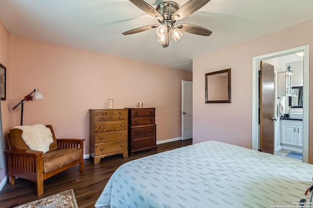 547 Patricia, San Antonio, TX 78216 - bedroom featuring dark wood-style floors, a ceiling fan, and connected bathroom