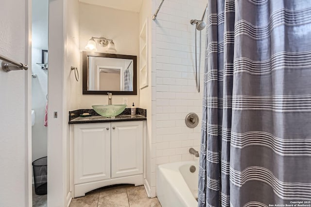 547 Patricia, San Antonio, TX 78216 - bathroom with vanity, shower / bathtub combination with curtain, and tile patterned floors