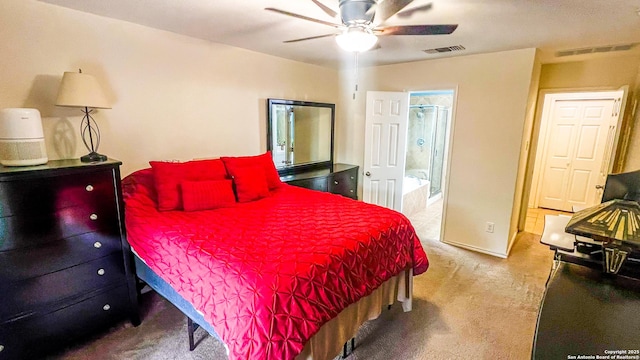 12339 Craddick Cv, San Antonio, TX 78254 - bedroom with carpet, connected bathroom, and ceiling fan