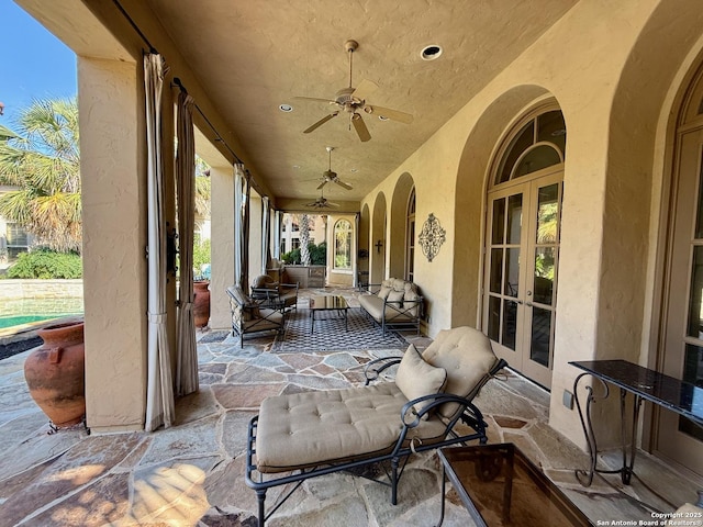 107 Geddington, Shavano Park, TX 78249 - view of patio featuring french doors and a ceiling fan