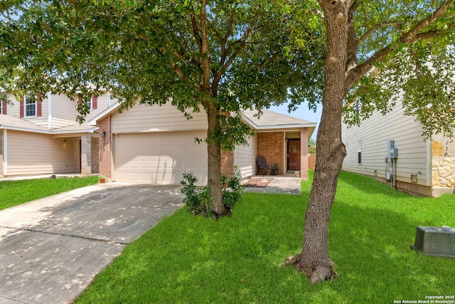 9218 Pacific Maple, San Antonio, TX 78254 - view of front of property with brick siding, driveway, a front lawn, and an attached garage