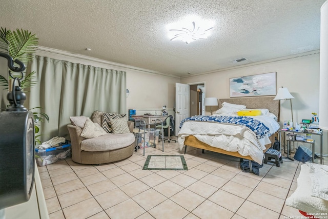 2102 Border Ml, San Antonio, TX 78230 - bedroom with crown molding, a textured ceiling, and light tile patterned flooring