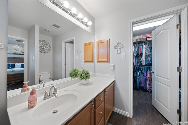 10410 Appaloosa Bay, San Antonio, TX 78254 - bathroom with vanity, wood finished floors, and a walk in closet