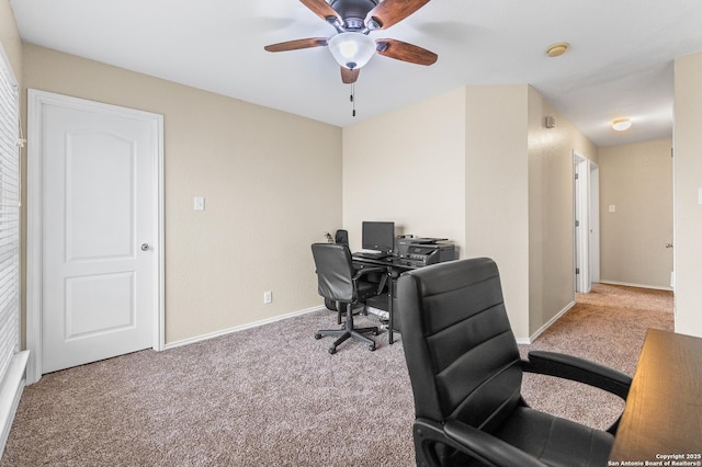 10223 Cactus Vly, San Antonio, TX 78254 - carpeted home office featuring a ceiling fan and baseboards