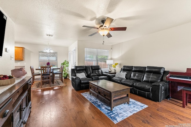 10223 Cactus Vly, San Antonio, TX 78254 - living room featuring dark wood-type flooring, ceiling fan, and plenty of natural light