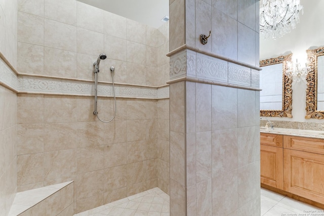 600 Thelma, Olmos Park, TX 78212 - bathroom with walk in shower, vanity, and a chandelier