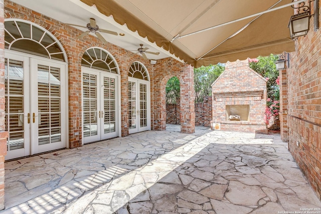600 Thelma, Olmos Park, TX 78212 - view of patio with french doors and an outdoor brick fireplace