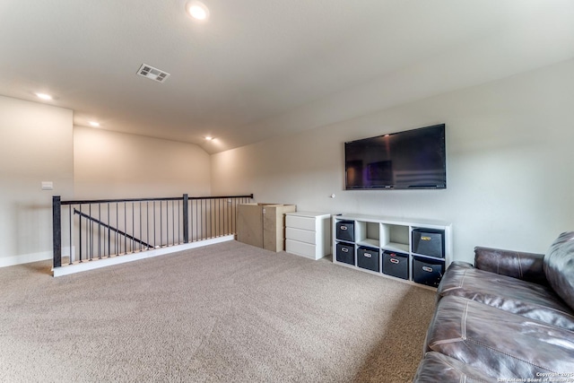 29125 Rock Cyn, Bulverde, TX 78163 - living room featuring carpet floors, vaulted ceiling, and recessed lighting